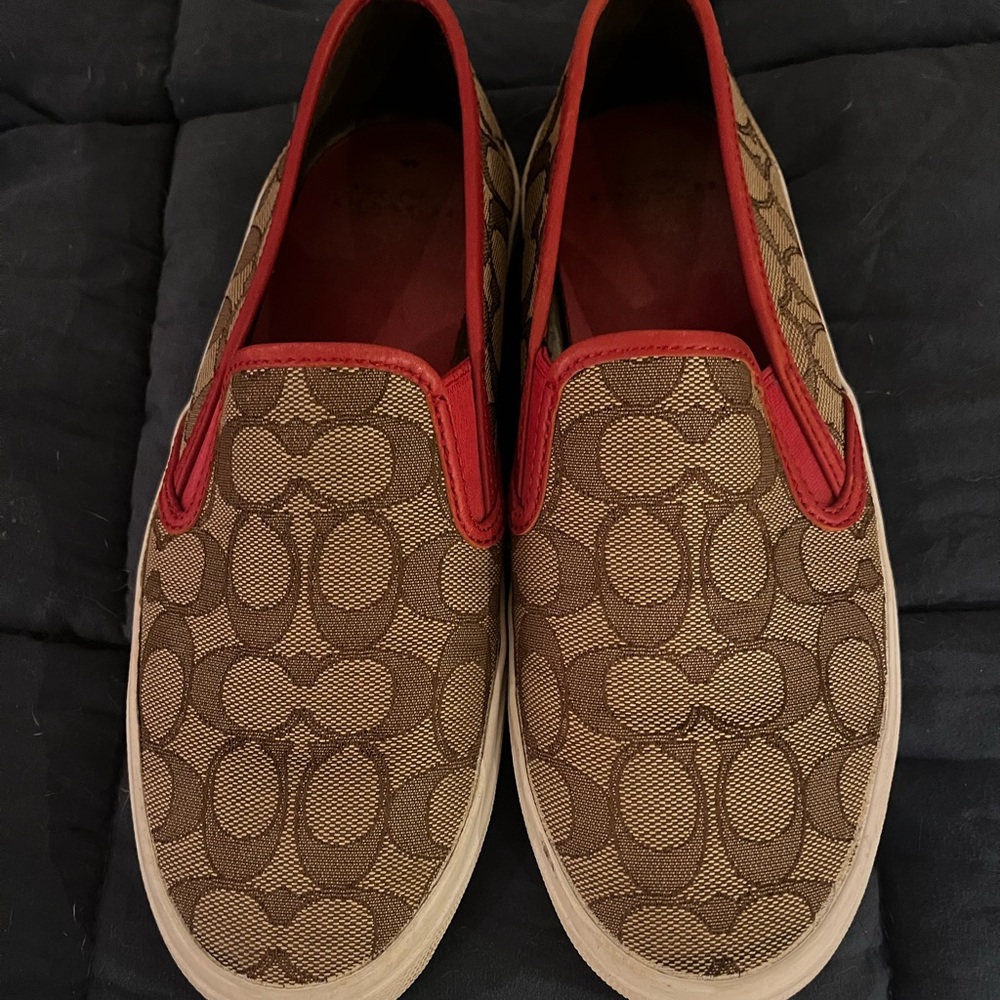Coach Brown and Red Slip-On Shoes